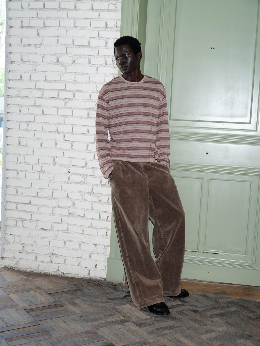 VLABMADE Breathable Wrinkle Resistant Washed Striped Loose Unisex Long Sleeve T-Shirts