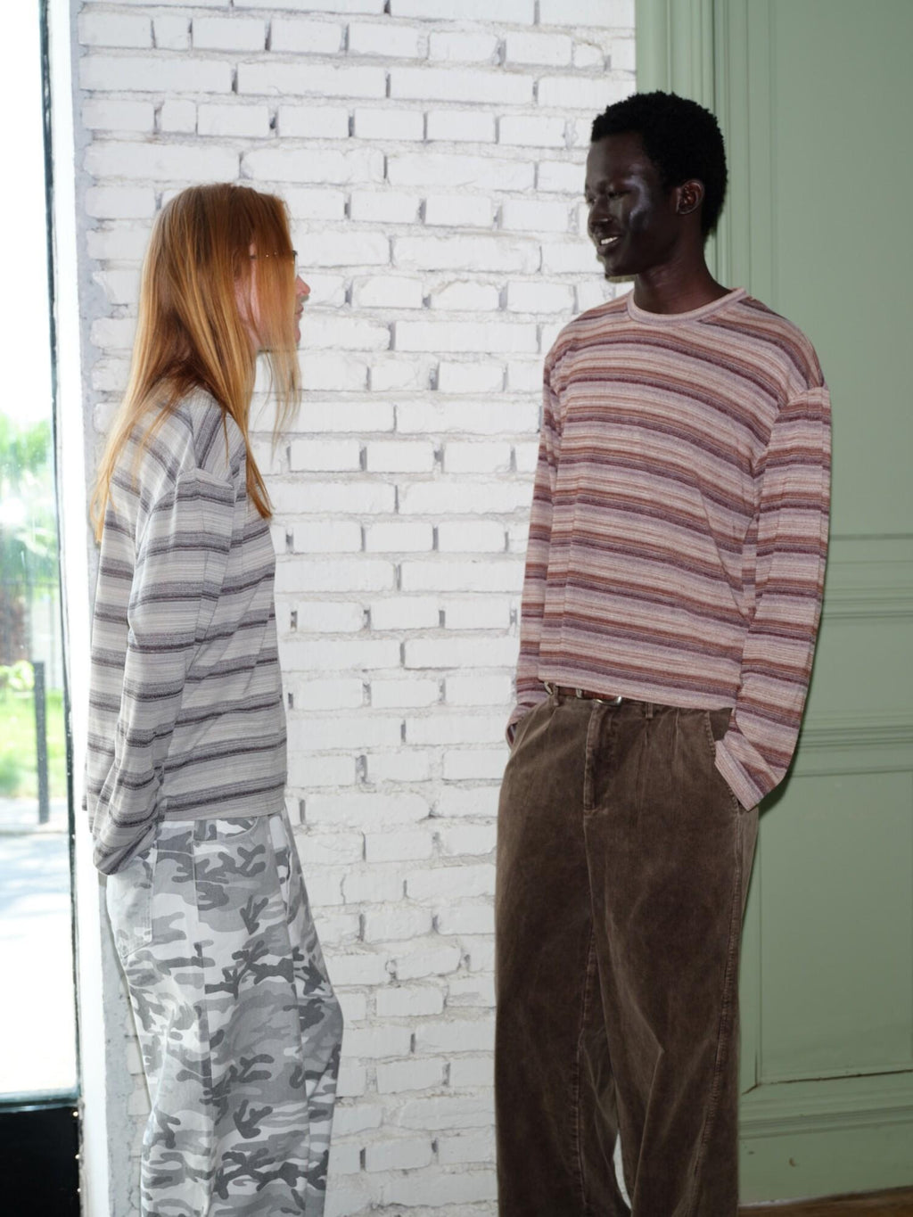 VLABMADE Breathable Wrinkle Resistant Washed Striped Loose Unisex Long Sleeve T-Shirts
