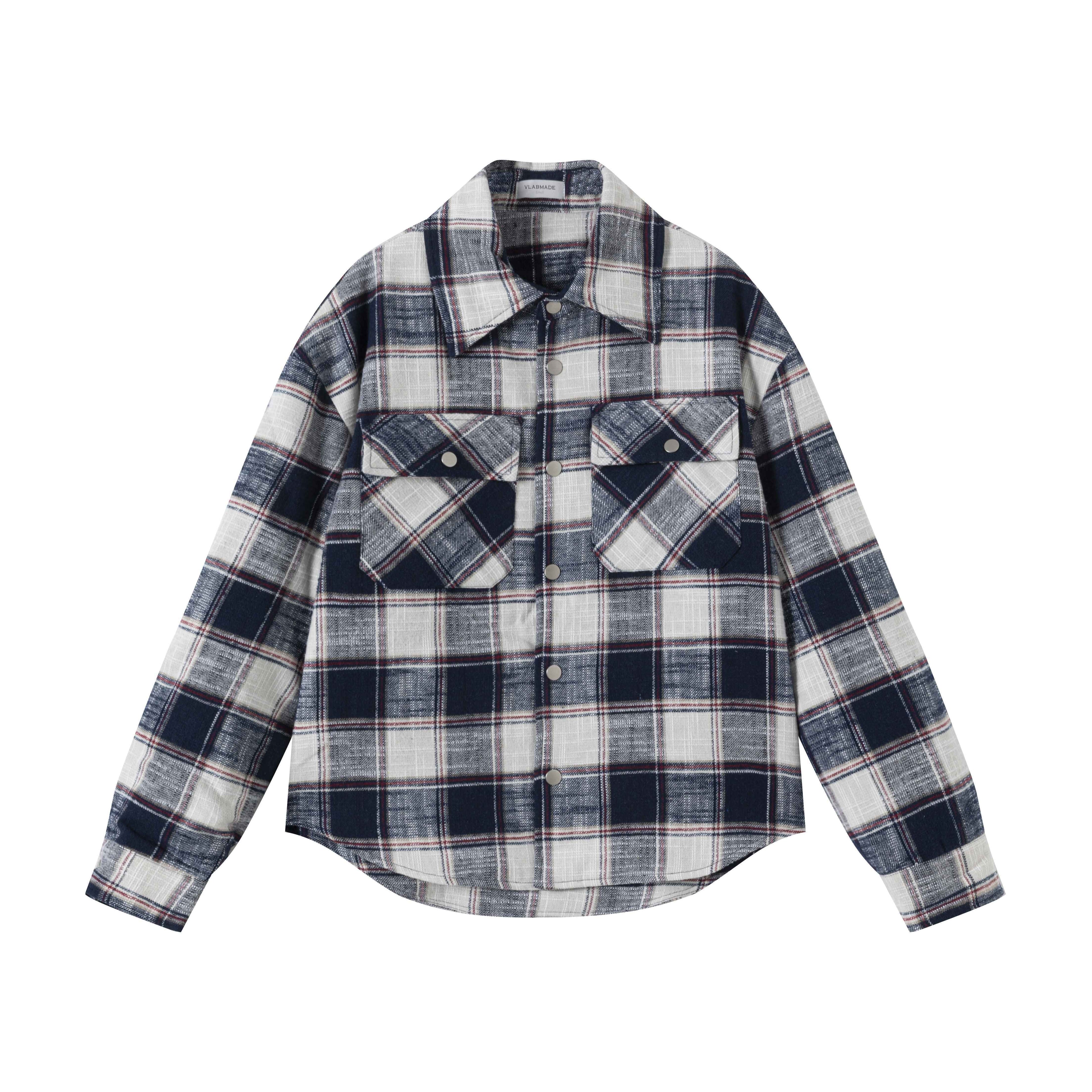 VLABMADE_Brushed_Cotton_Blend_Loose_Fit_Patch_Pocket_Button_Unisex_Checked_Overshirts_MISSTT