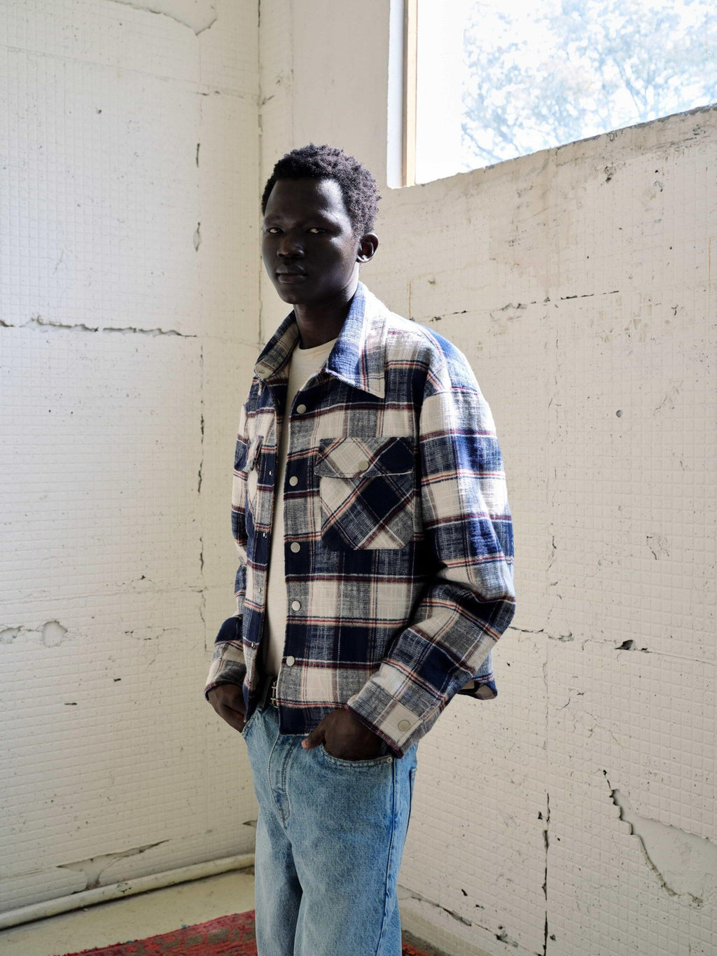VLABMADE Brushed Cotton Blend Loose Fit Patch Pocket Button Unisex Checked Overshirts
