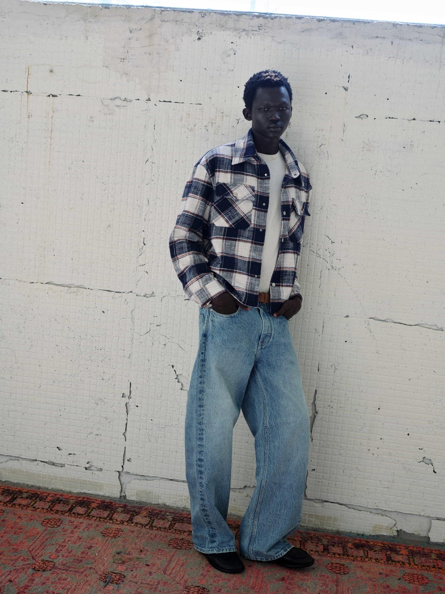 VLABMADE Brushed Cotton Blend Loose Fit Patch Pocket Button Unisex Checked Overshirts