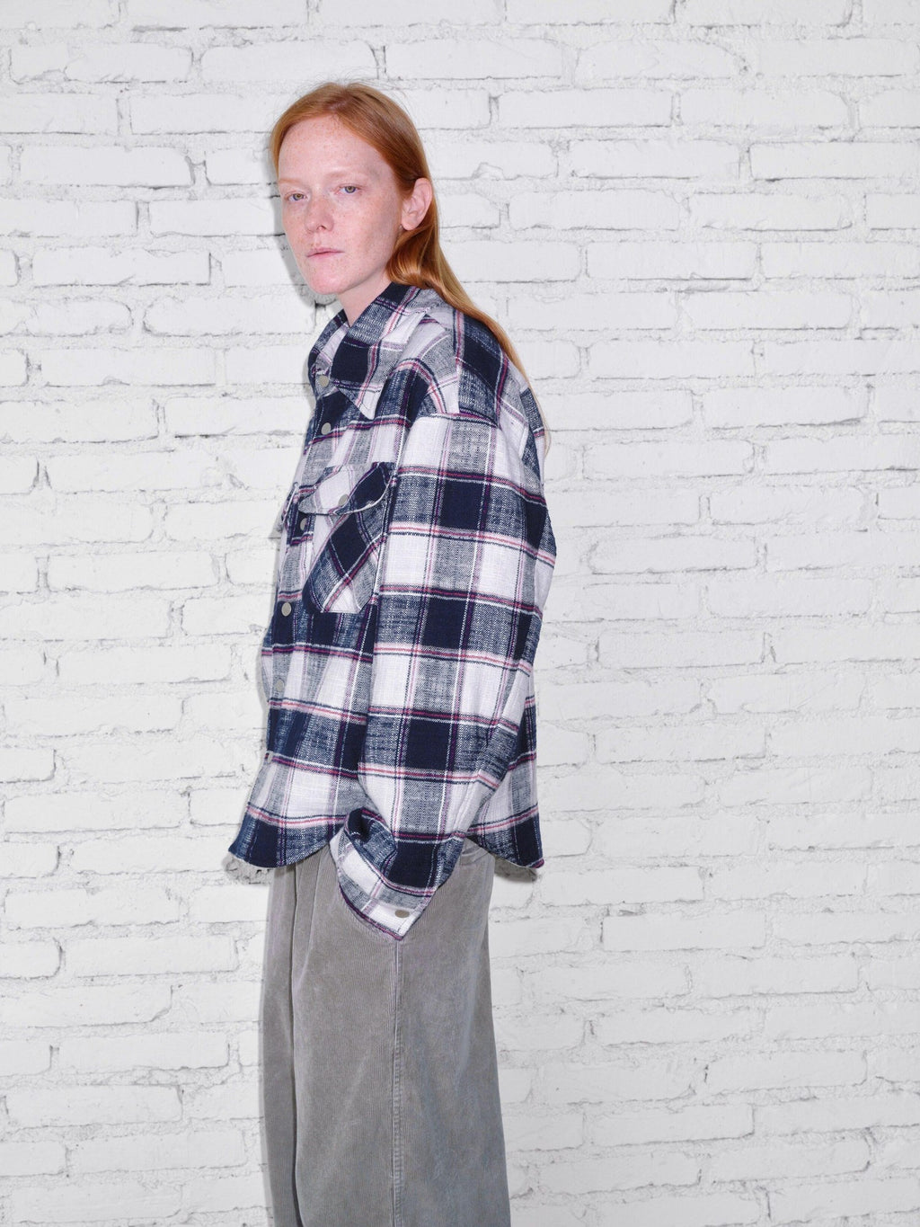 VLABMADE Brushed Cotton Blend Loose Fit Patch Pocket Button Unisex Checked Overshirts