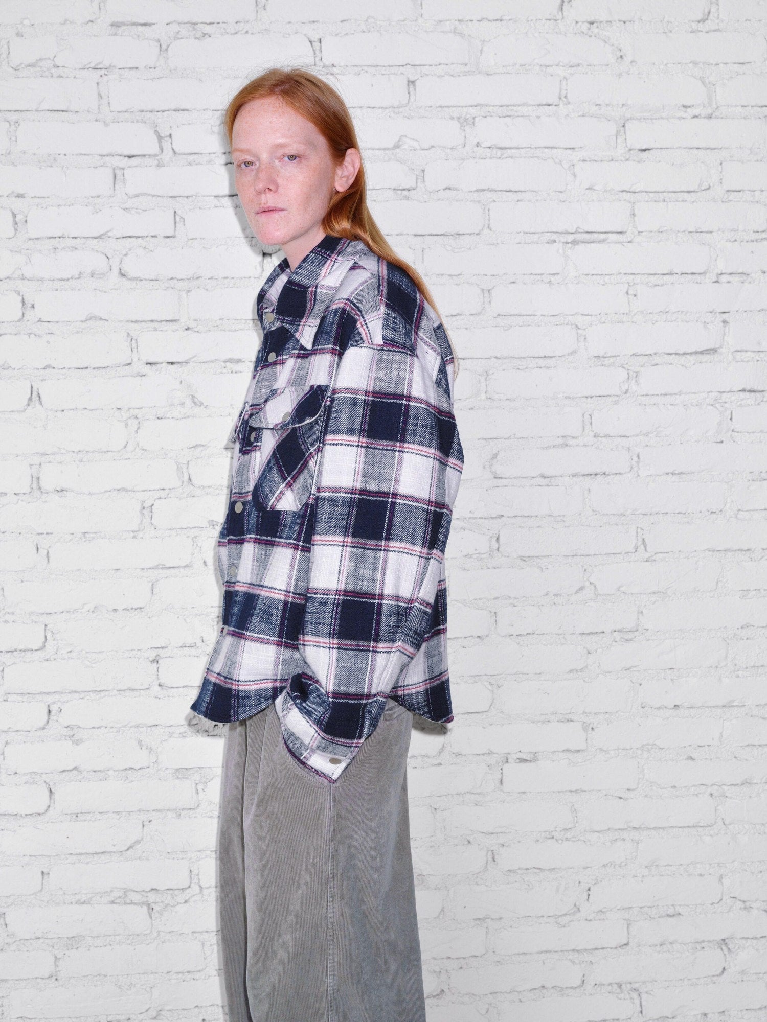 VLABMADE Brushed Cotton Blend Loose Fit Patch Pocket Button Unisex Checked Overshirts
