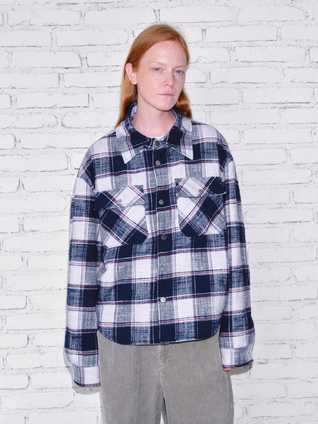 VLABMADE Brushed Cotton Blend Loose Fit Patch Pocket Button Unisex Checked Overshirts