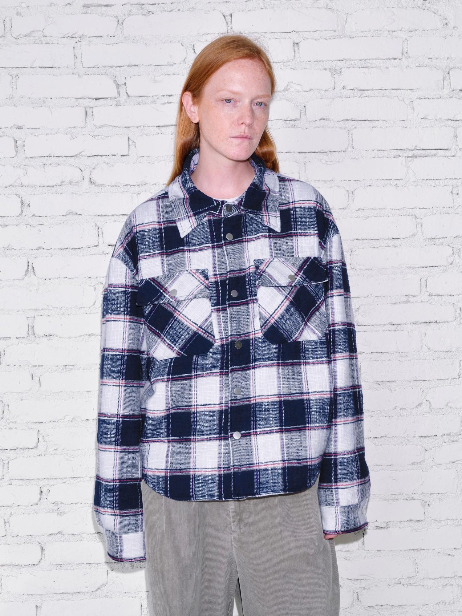 VLABMADE Brushed Cotton Blend Loose Fit Patch Pocket Button Unisex Checked Overshirts