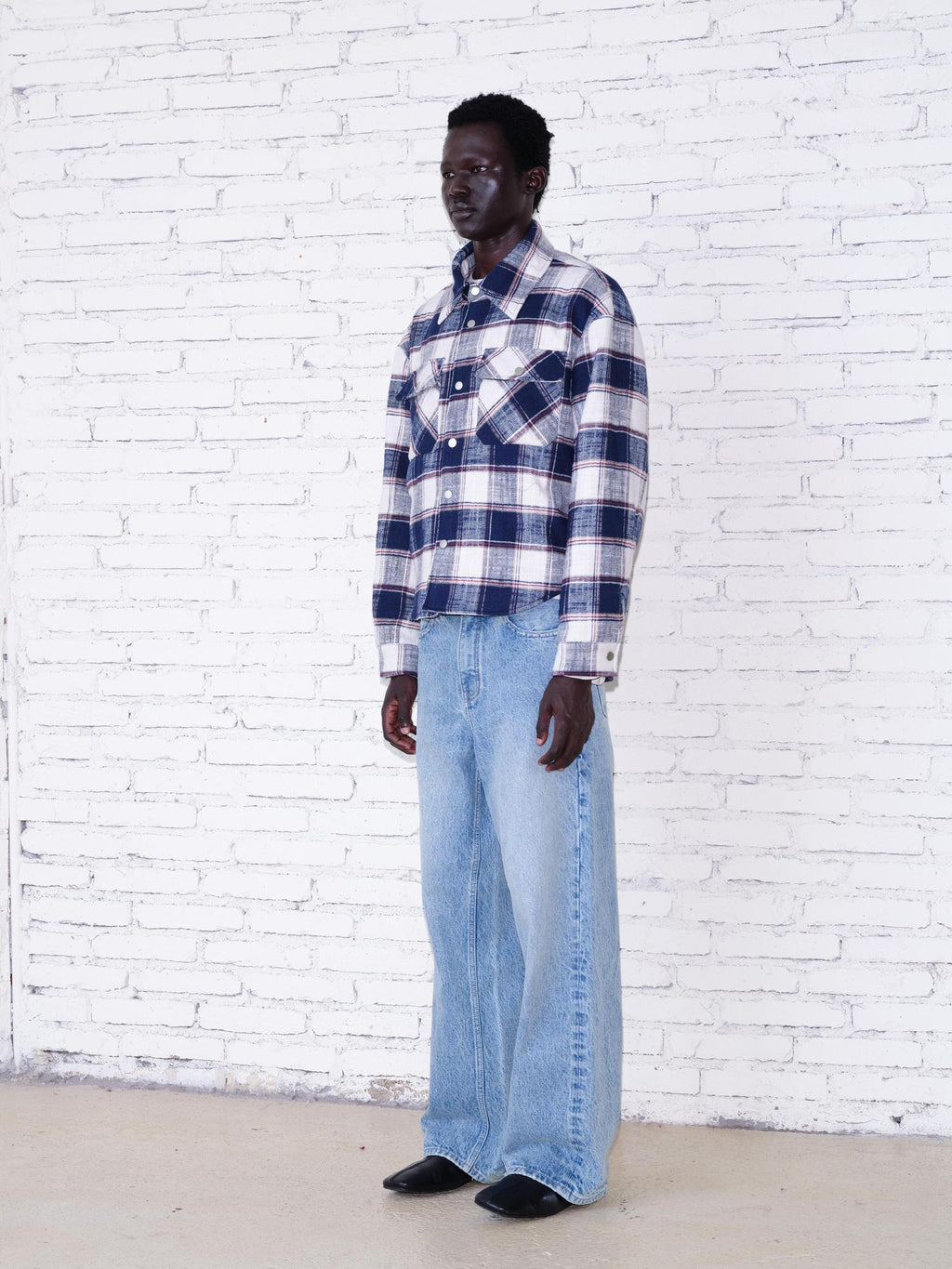 VLABMADE Brushed Cotton Blend Loose Fit Patch Pocket Button Unisex Checked Overshirts