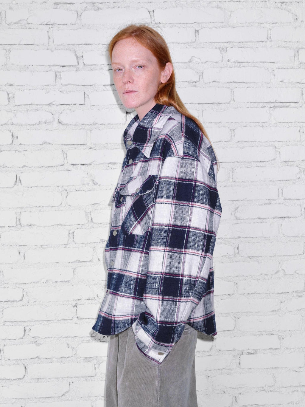 VLABMADE Brushed Cotton Blend Loose Fit Patch Pocket Button Unisex Checked Overshirts