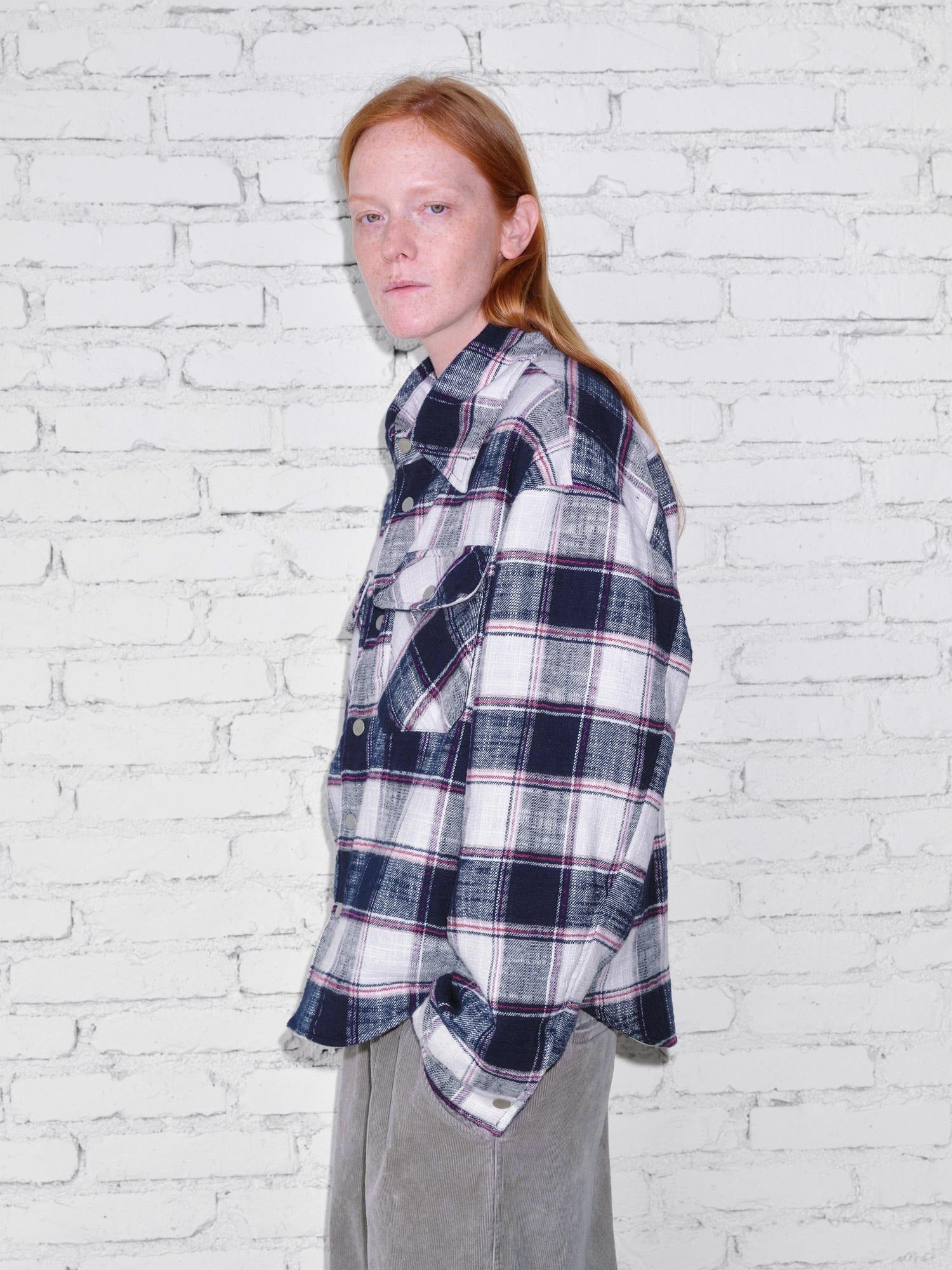 VLABMADE Brushed Cotton Blend Loose Fit Patch Pocket Button Unisex Checked Overshirts