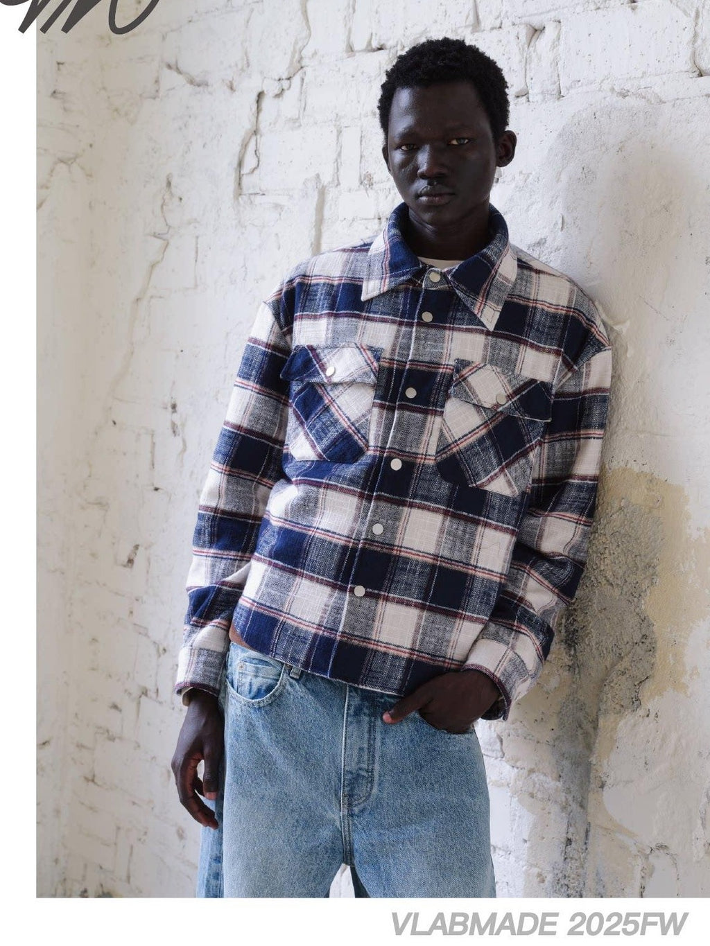 VLABMADE Brushed Cotton Blend Loose Fit Patch Pocket Button Unisex Checked Overshirts