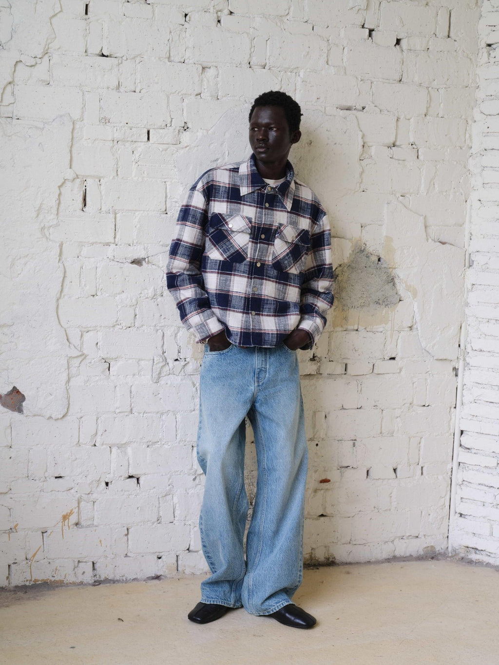 VLABMADE Brushed Cotton Blend Loose Fit Patch Pocket Button Unisex Checked Overshirts