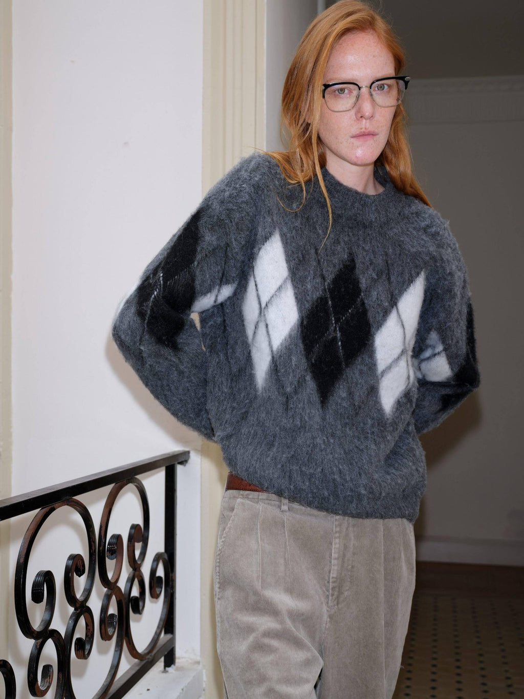 VLABMADE Brushed Wool Blend Cropped Relaxed Diamond Knit Unisex Crewneck Sweaters