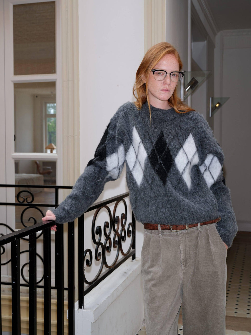 VLABMADE Brushed Wool Blend Cropped Relaxed Diamond Knit Unisex Crewneck Sweaters