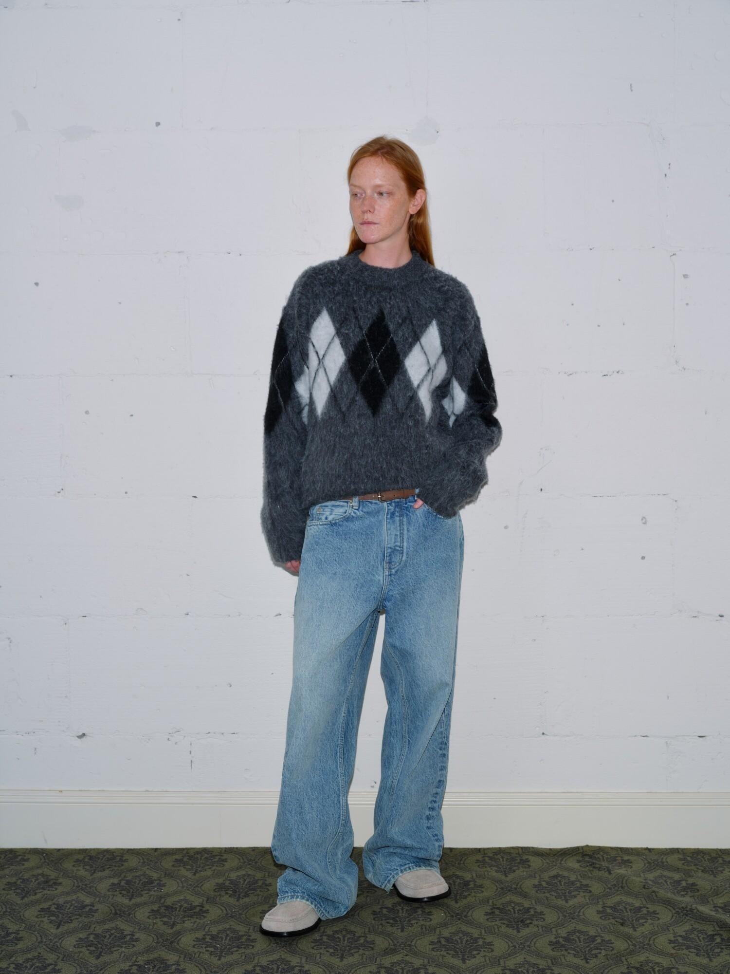 VLABMADE Brushed Wool Blend Cropped Relaxed Diamond Knit Unisex Crewneck Sweaters
