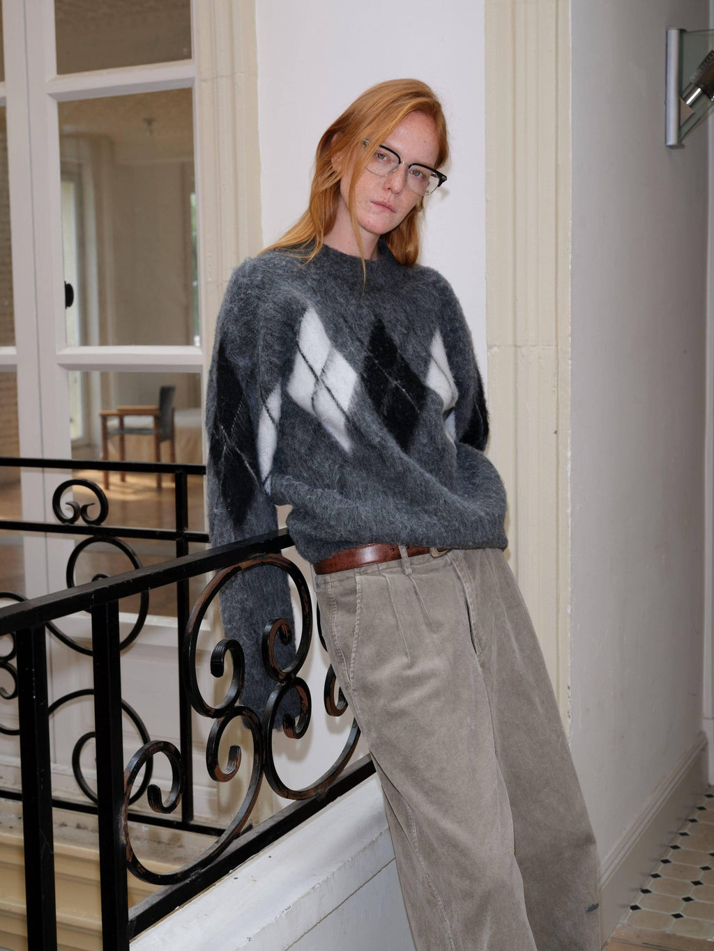 VLABMADE Brushed Wool Blend Cropped Relaxed Diamond Knit Unisex Crewneck Sweaters