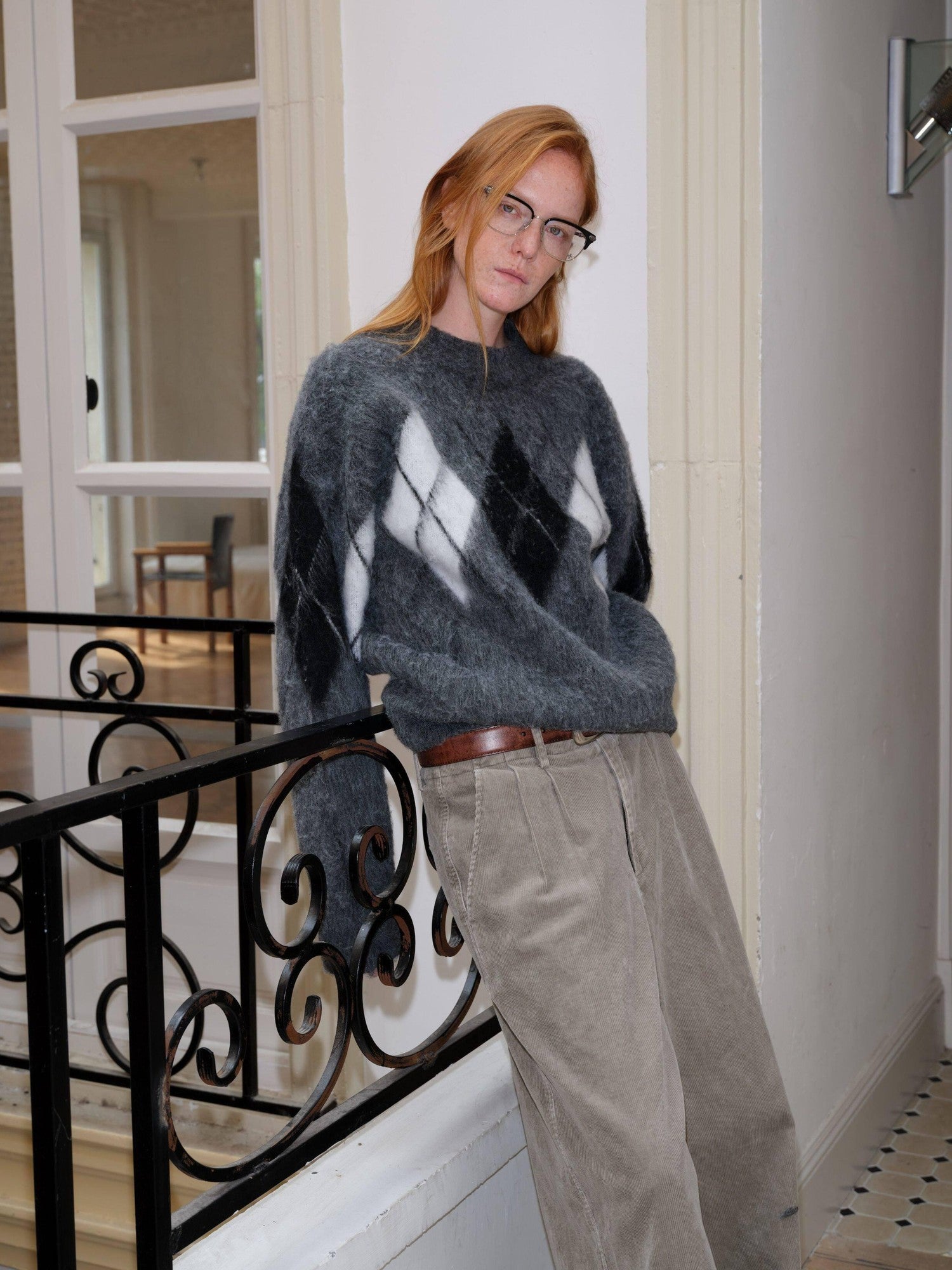 VLABMADE Brushed Wool Blend Cropped Relaxed Diamond Knit Unisex Crewneck Sweaters