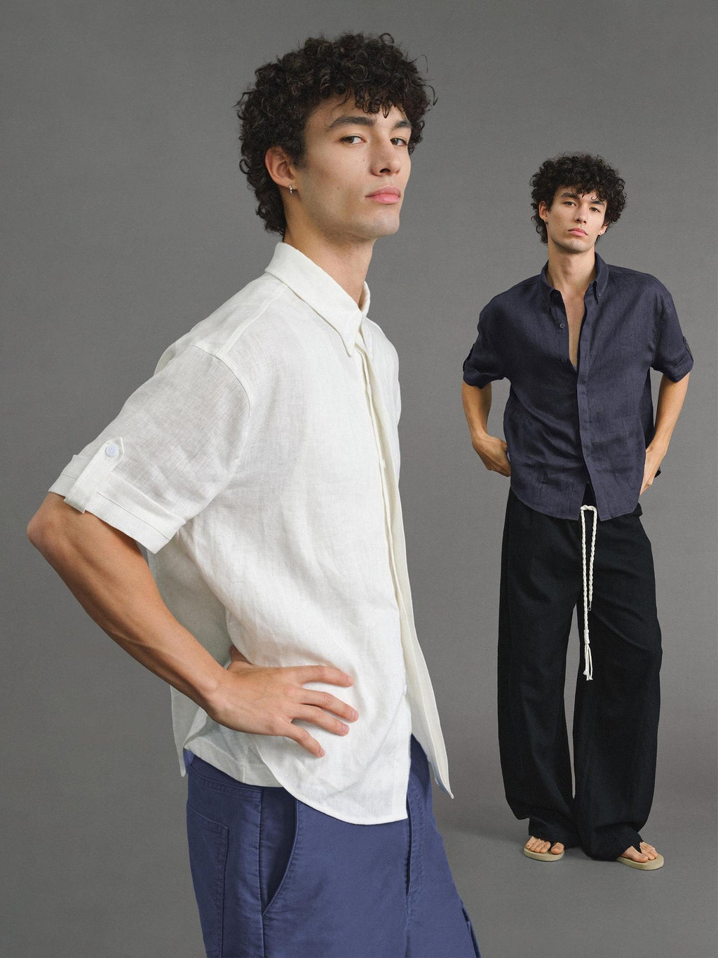 VLABMADE Cooling No Iron Linen Blend Loose Fit Hidden Placket Unisex Short Sleeve Shirts