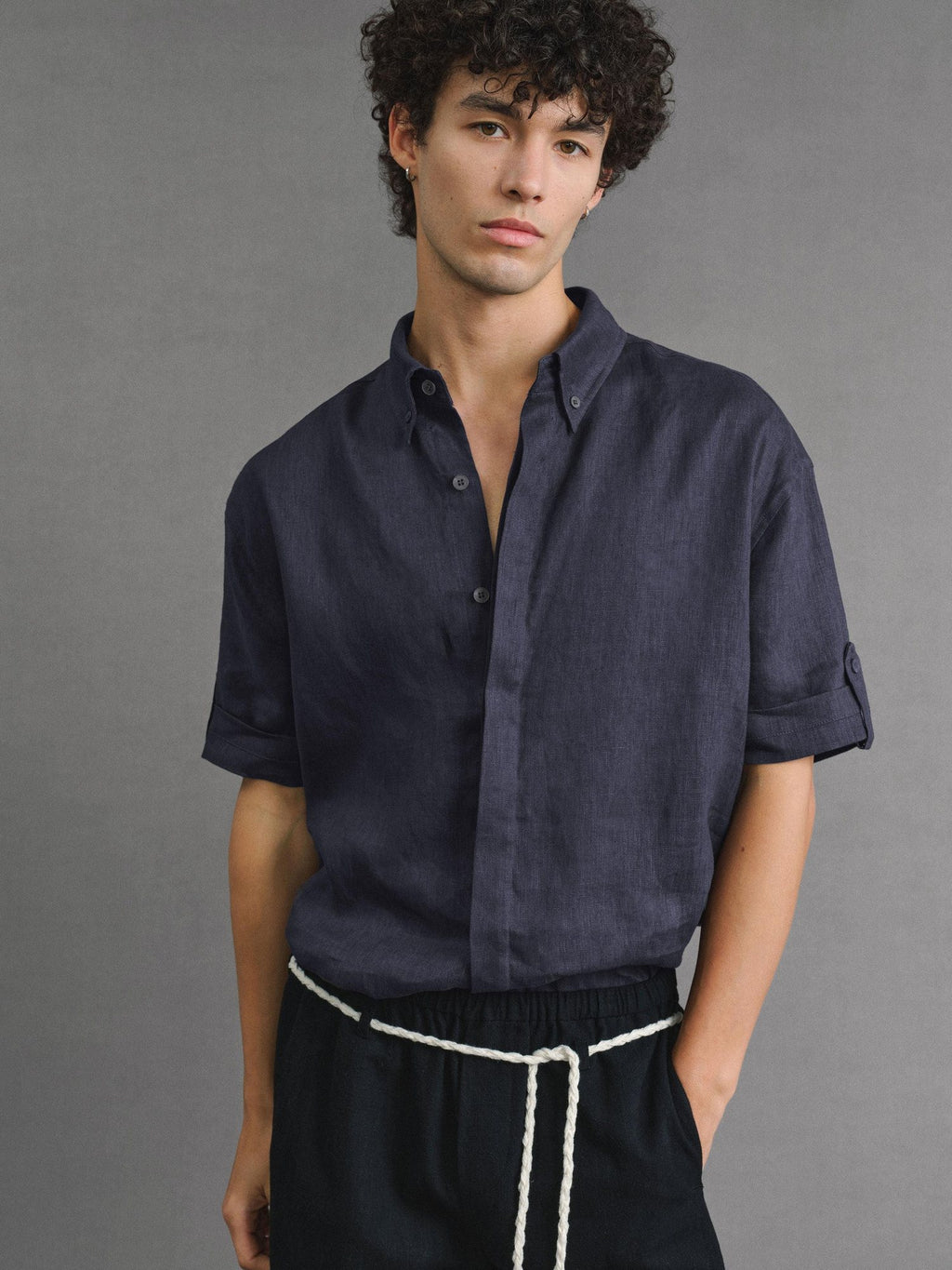 VLABMADE Cooling No Iron Linen Blend Loose Fit Hidden Placket Unisex Short Sleeve Shirts