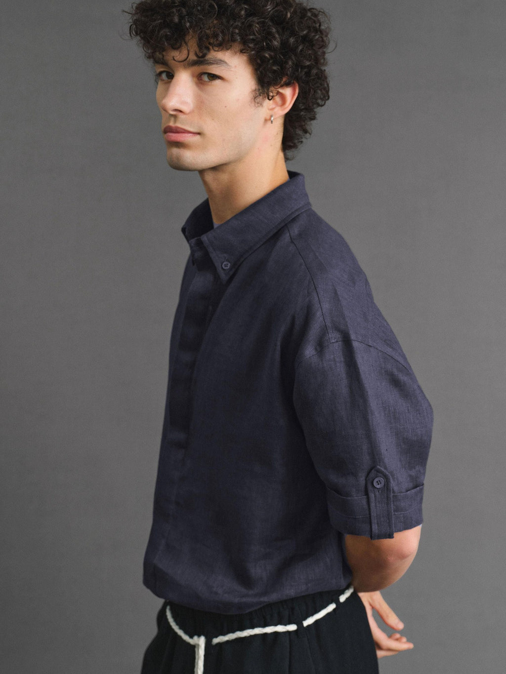VLABMADE Cooling No Iron Linen Blend Loose Fit Hidden Placket Unisex Short Sleeve Shirts
