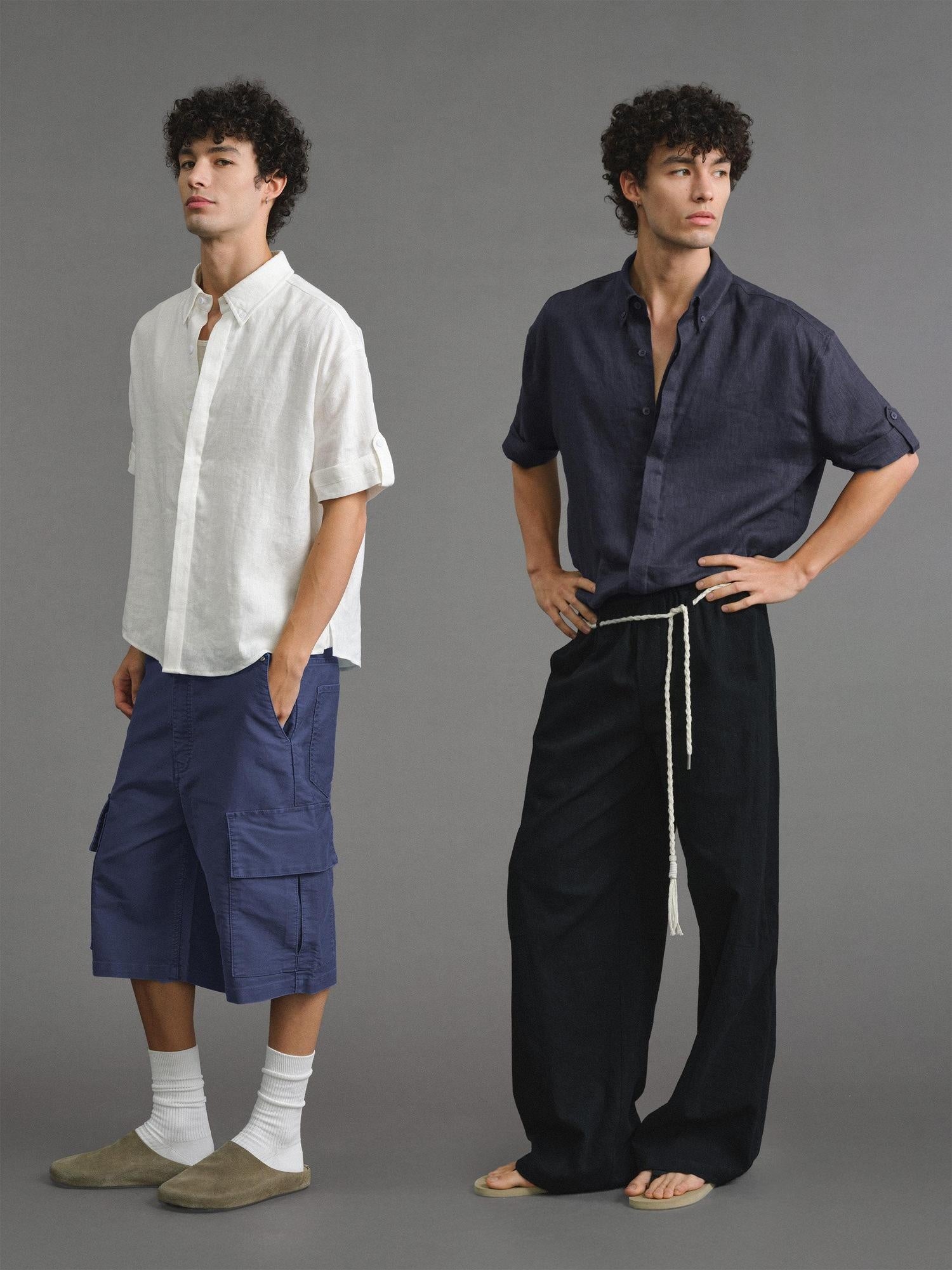 VLABMADE Cooling No Iron Linen Blend Loose Fit Hidden Placket Unisex Short Sleeve Shirts