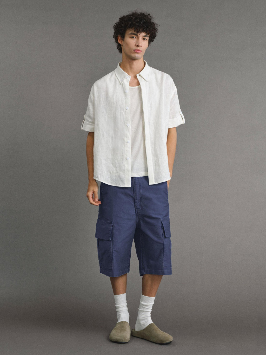 VLABMADE Cooling No Iron Linen Blend Loose Fit Hidden Placket Unisex Short Sleeve Shirts