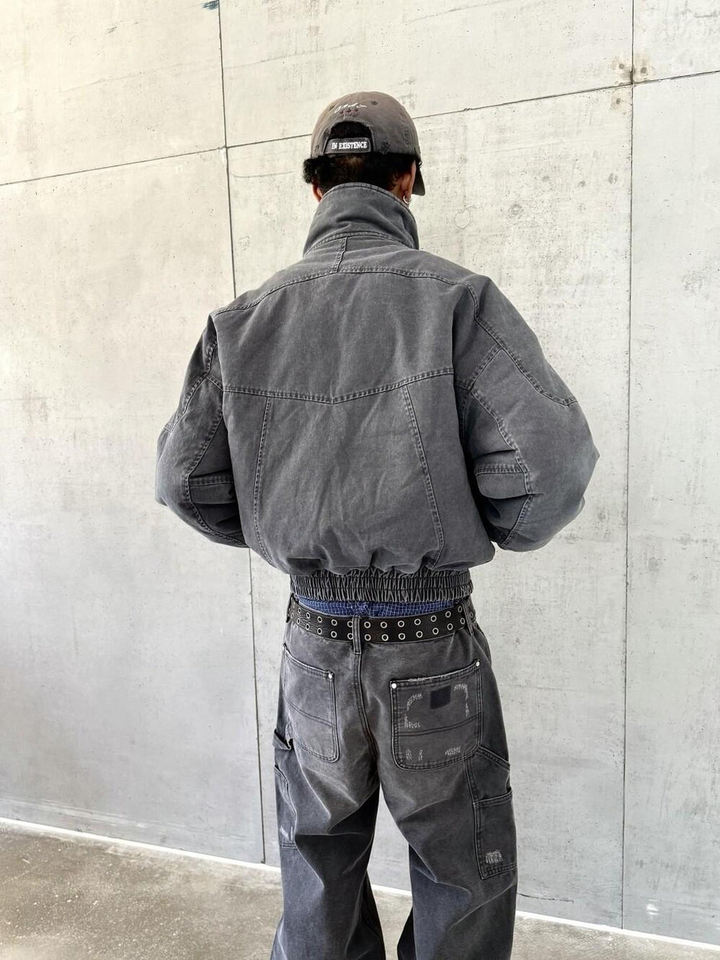 VLABMADE Cotton Distressed Loose Fit Short Stand Collar Pockets Rib Hem Men Work Jackets