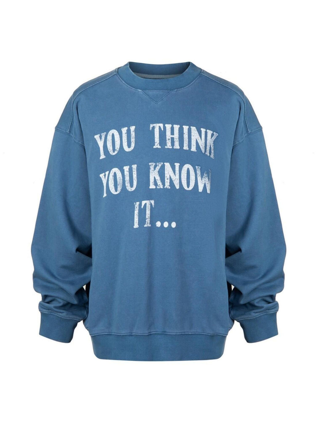 VLABMADE Cotton Terry Printed Loose Fit Drop Shoulder Casual Men Blue Crew Sweatshirts