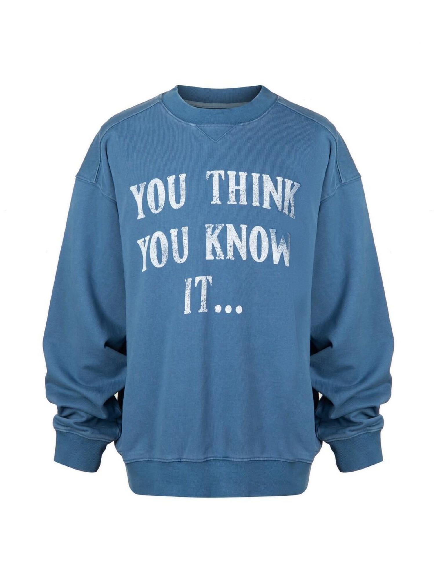 VLABMADE Cotton Terry Printed Loose Fit Drop Shoulder Casual Men Blue Crew Sweatshirts