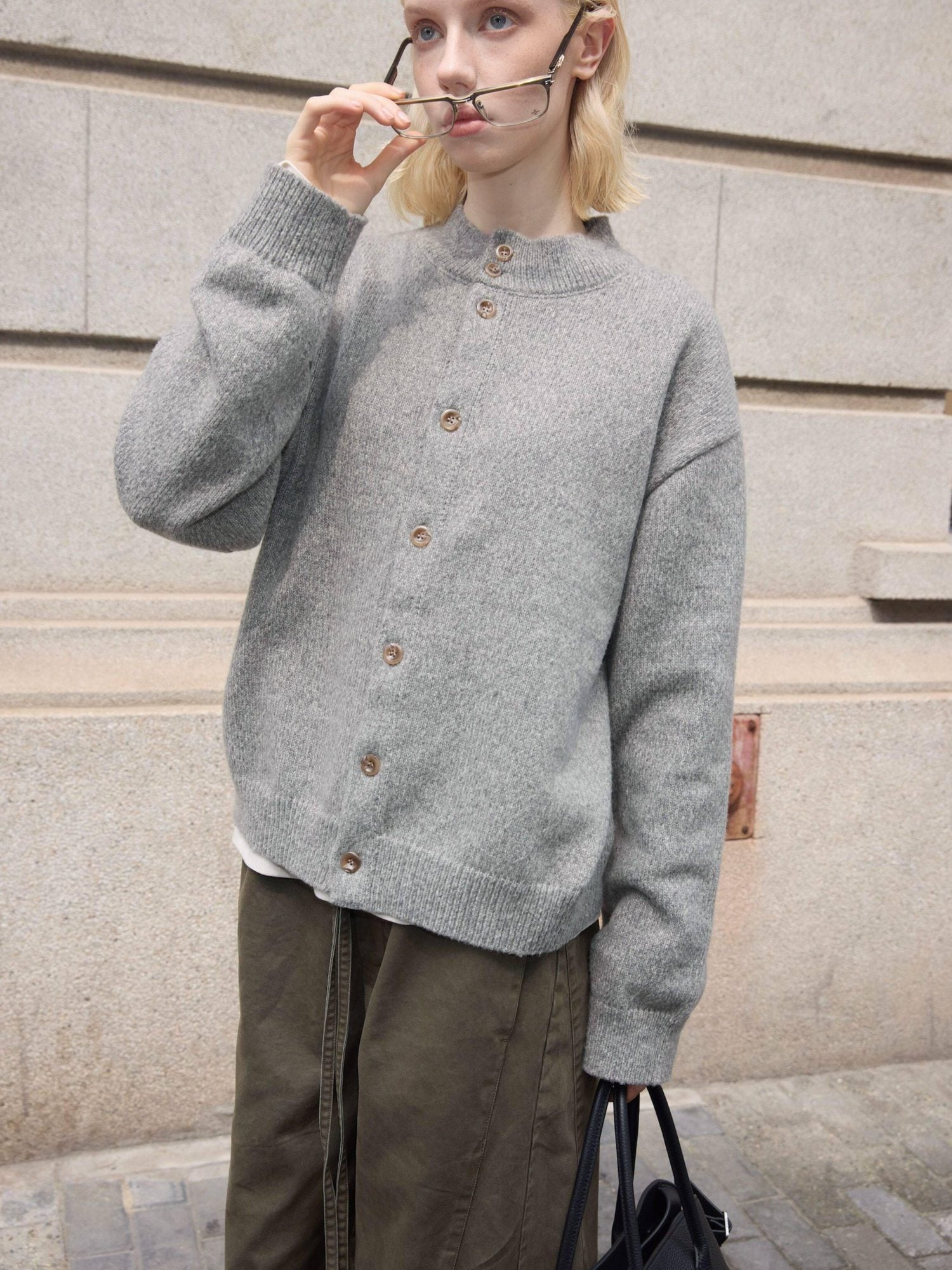 VLABMADE Cozy Warm Relaxed Fit Short Multi Button Marled Floral Unisex Knit Cardigans