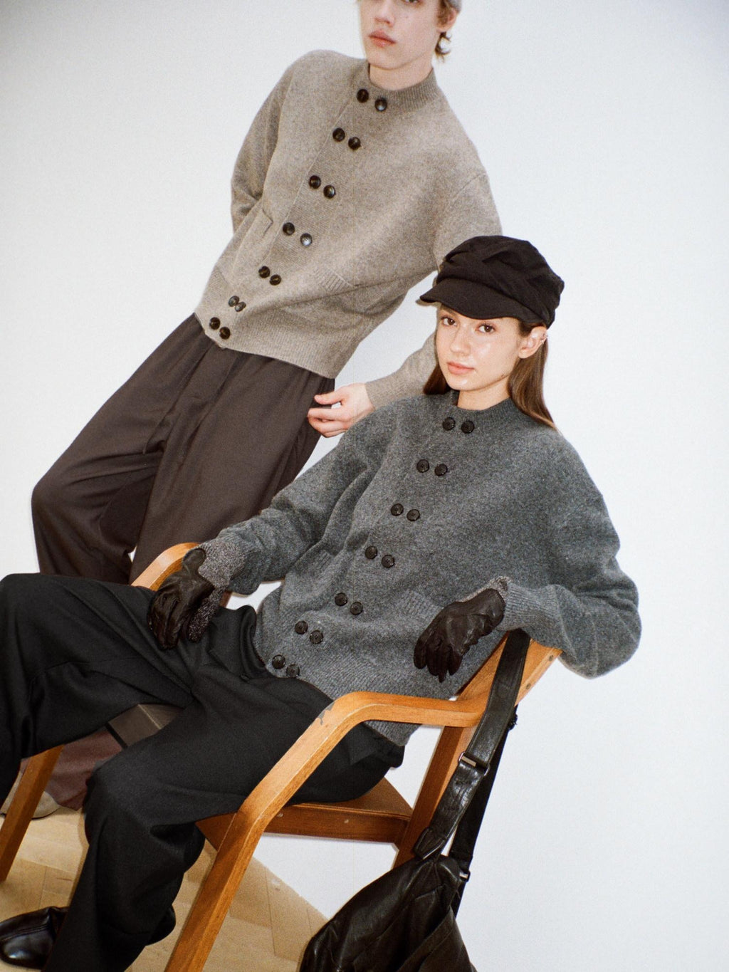 VLABMADE Cozy Wool Double Breasted Loose Fit Short Half Collar Unisex Daily Cardigans