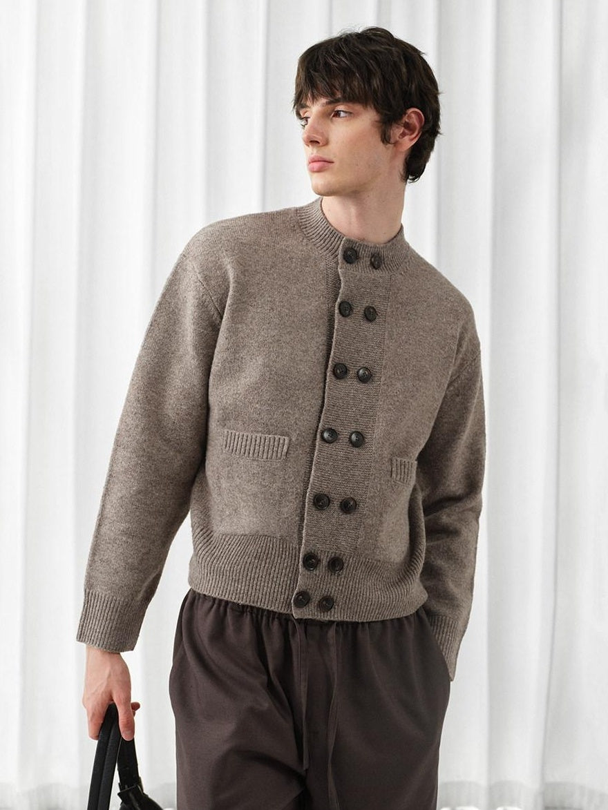 VLABMADE Cozy Wool Double Breasted Loose Fit Short Half Collar Unisex Daily Cardigans