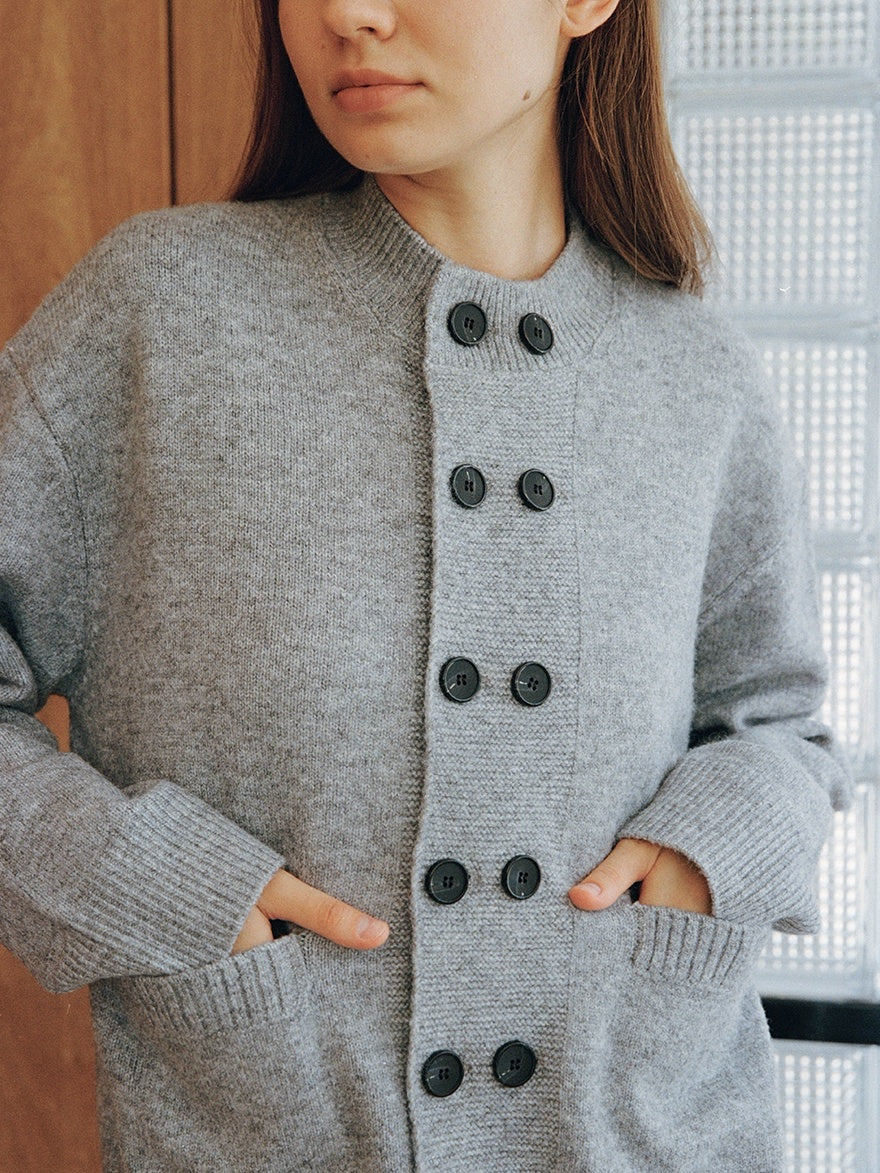 VLABMADE Cozy Wool Double Breasted Loose Fit Short Half Collar Unisex Daily Cardigans