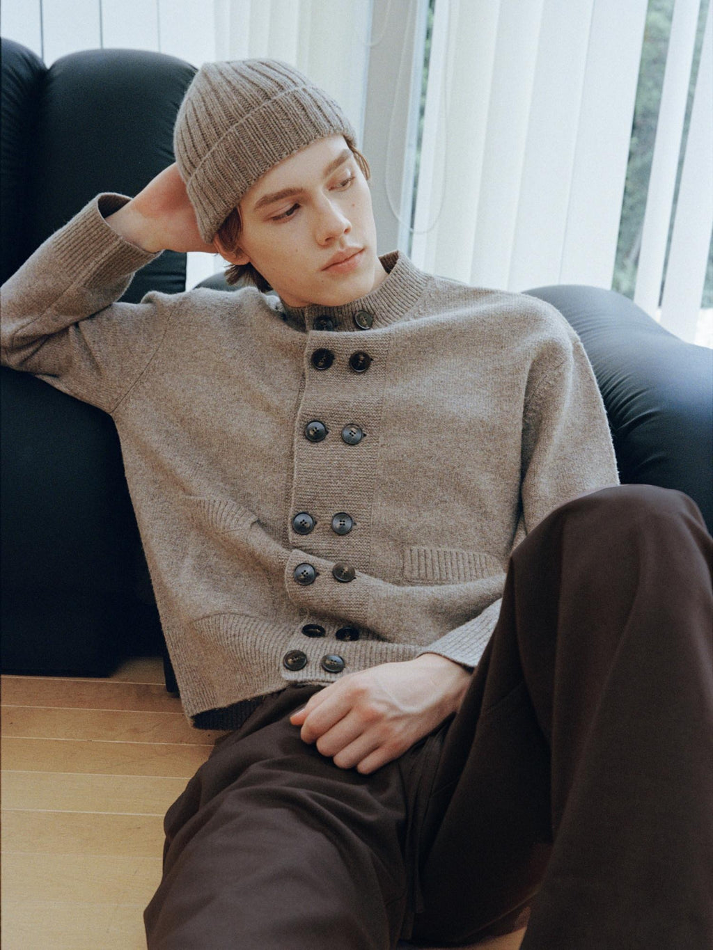 VLABMADE Cozy Wool Double Breasted Loose Fit Short Half Collar Unisex Daily Cardigans