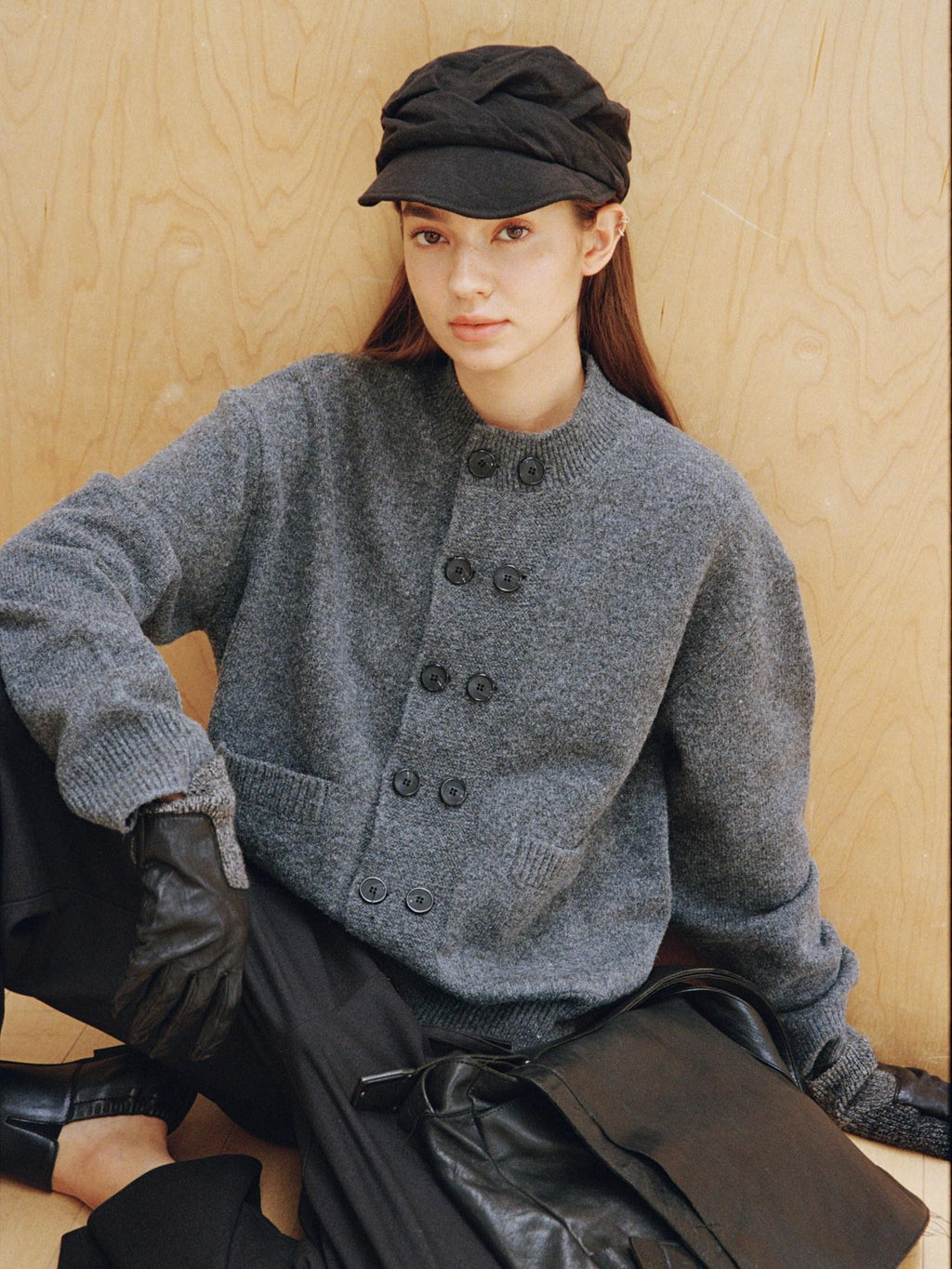 VLABMADE Cozy Wool Double Breasted Loose Fit Short Half Collar Unisex Daily Cardigans