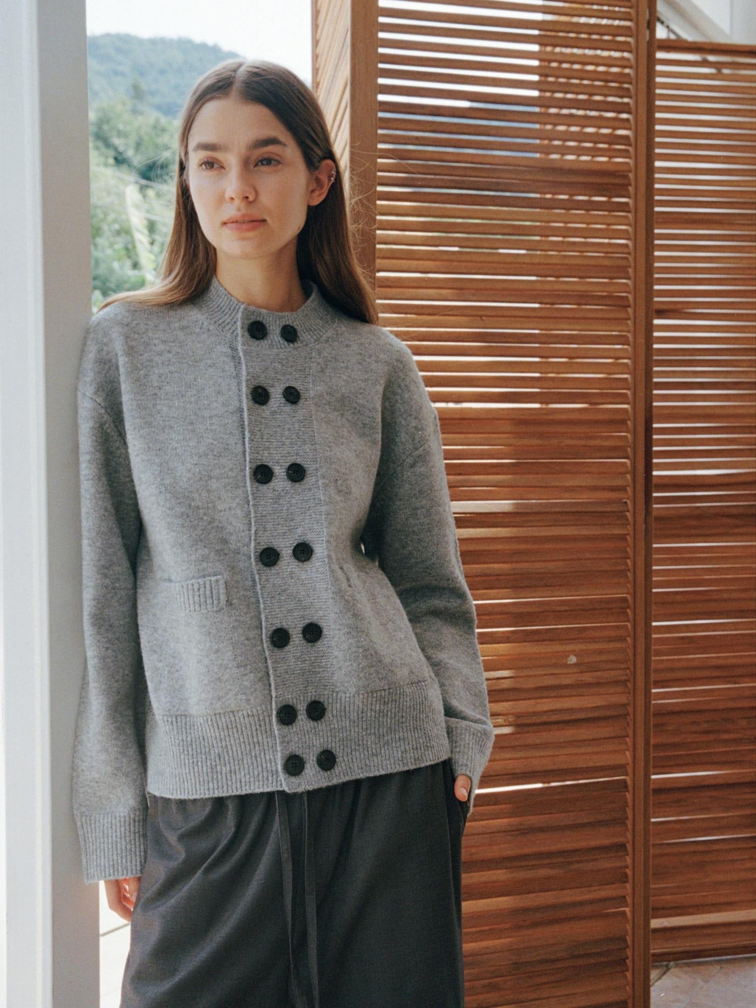 VLABMADE Cozy Wool Double Breasted Loose Fit Short Half Collar Unisex Daily Cardigans