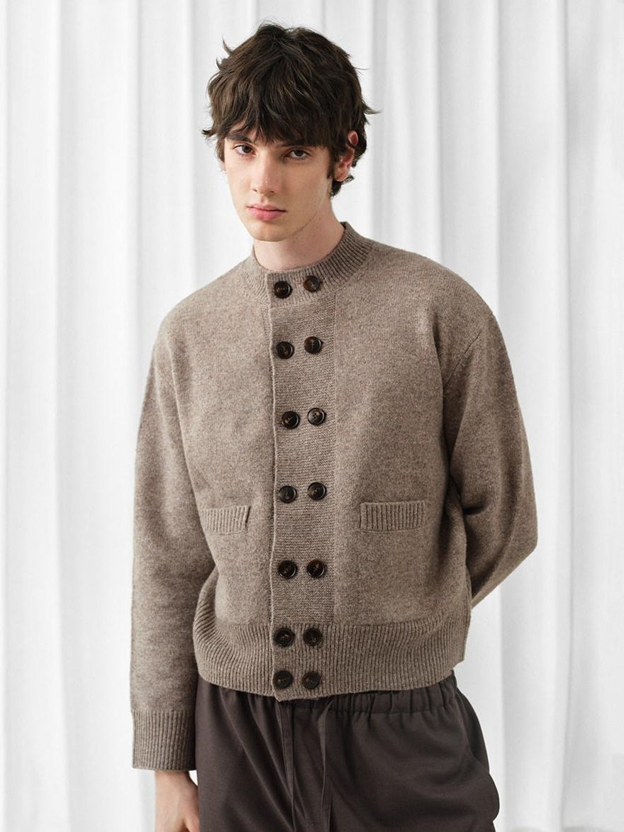 VLABMADE Cozy Wool Double Breasted Loose Fit Short Half Collar Unisex Daily Cardigans