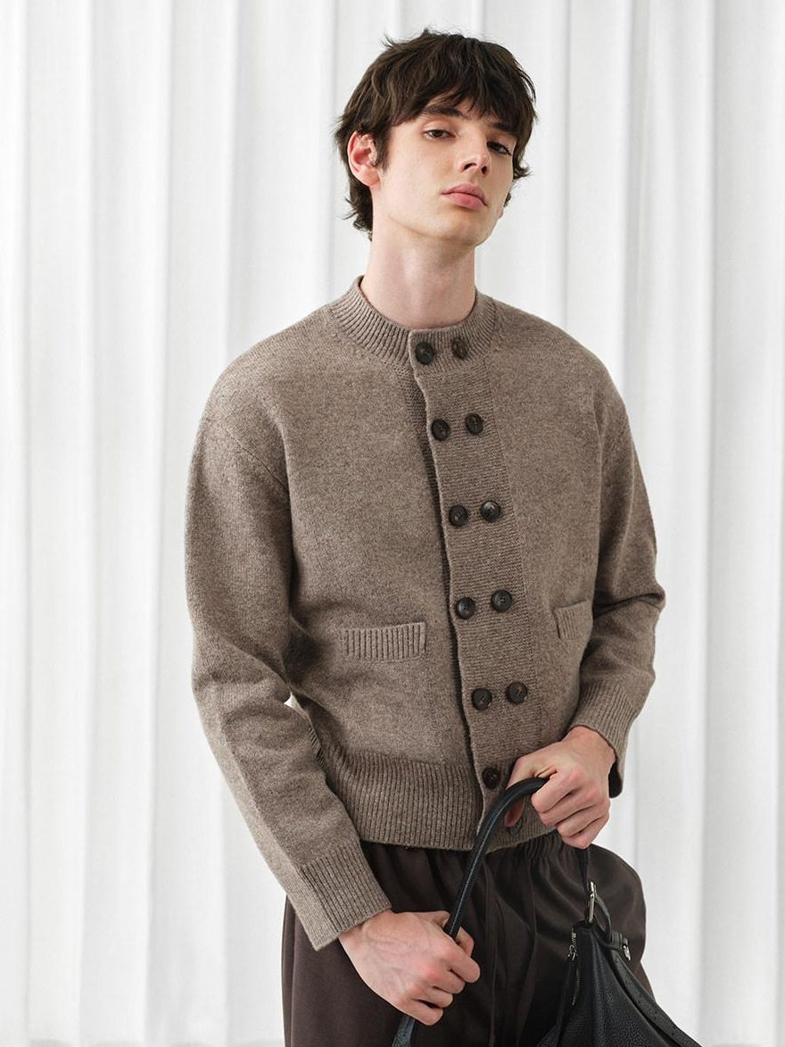 VLABMADE Cozy Wool Double Breasted Loose Fit Short Half Collar Unisex Daily Cardigans