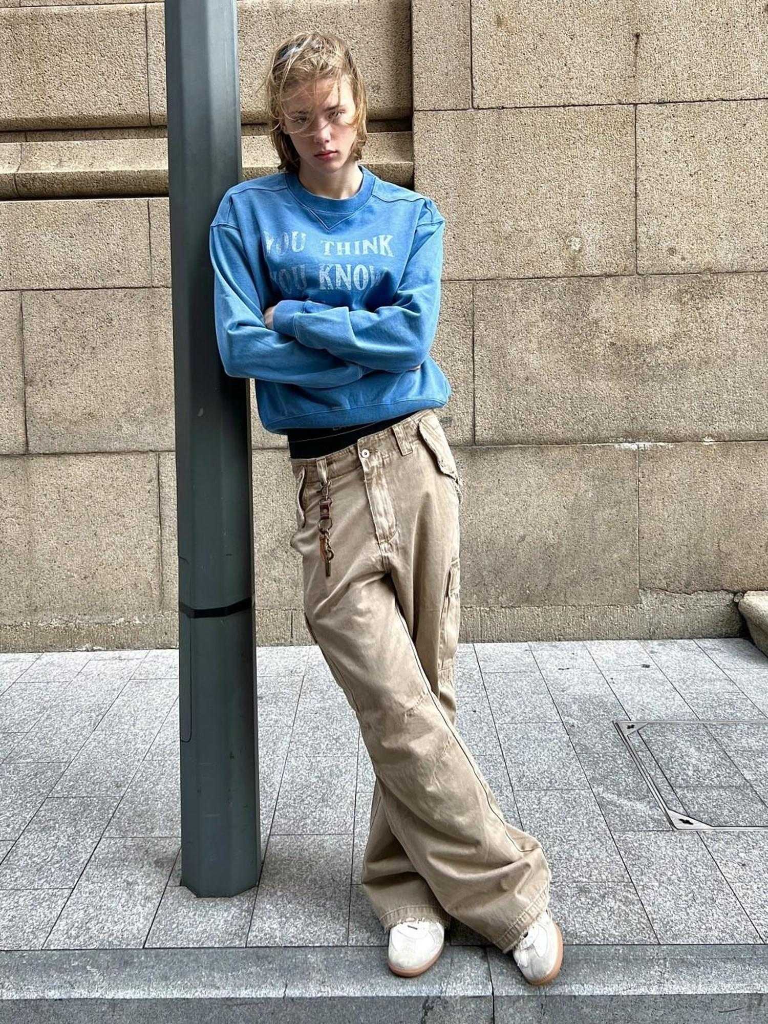 VLABMADE Distressed Cotton Loose Straight Leg Pockets 3D Cut Youth Classic Cargo Pants