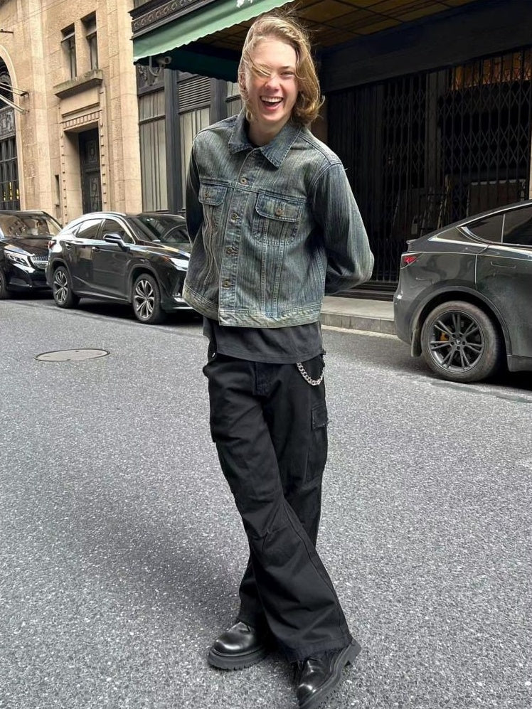 VLABMADE Distressed Cotton Loose Straight Leg Pockets 3D Cut Youth Classic Cargo Pants