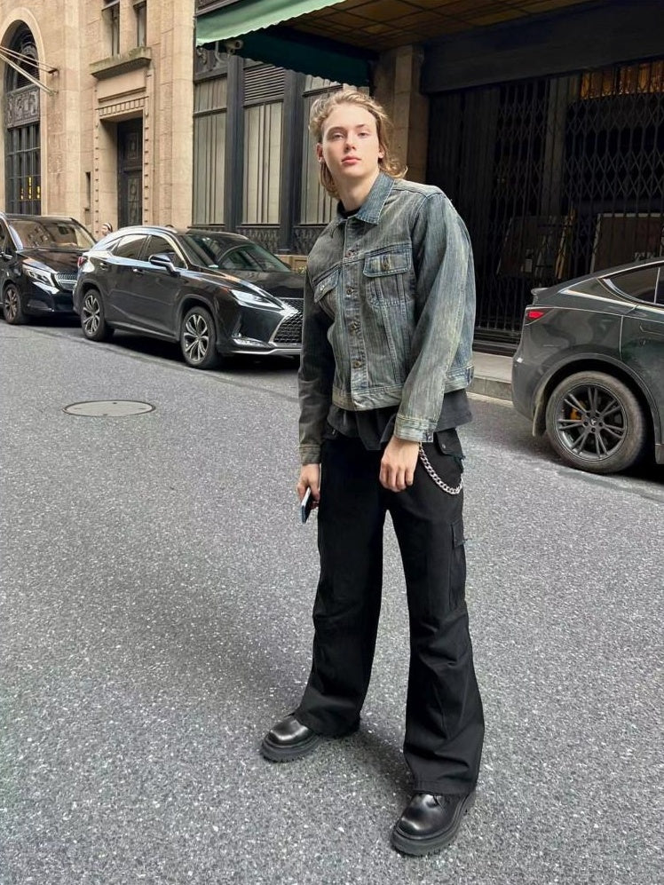 VLABMADE Distressed Cotton Loose Straight Leg Pockets 3D Cut Youth Classic Cargo Pants