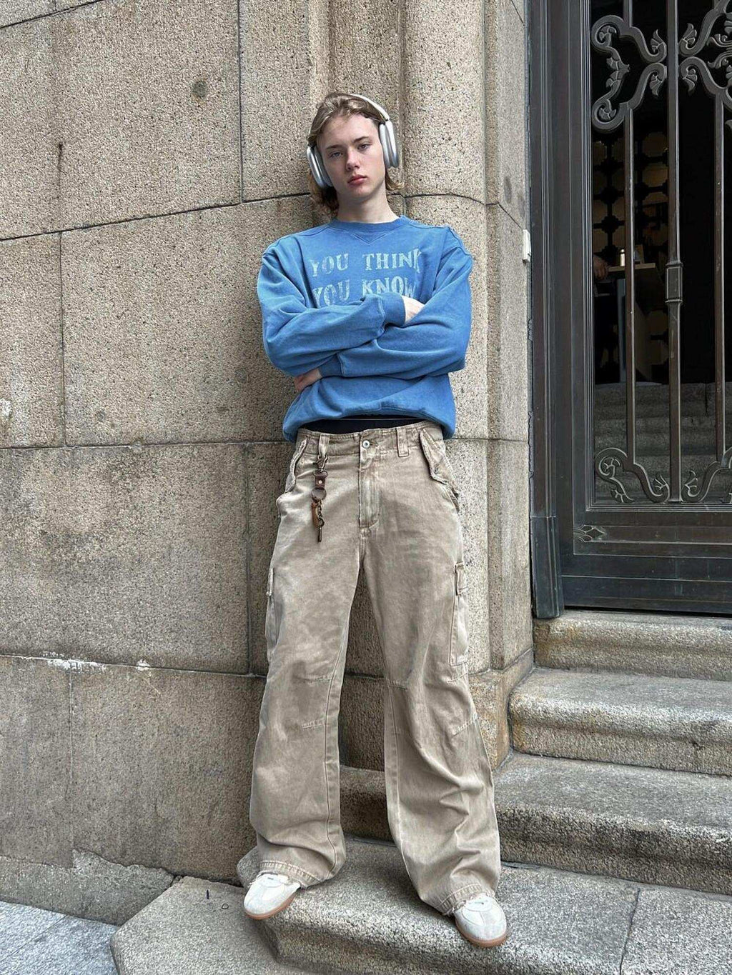 VLABMADE Distressed Cotton Loose Straight Leg Pockets 3D Cut Youth Classic Cargo Pants