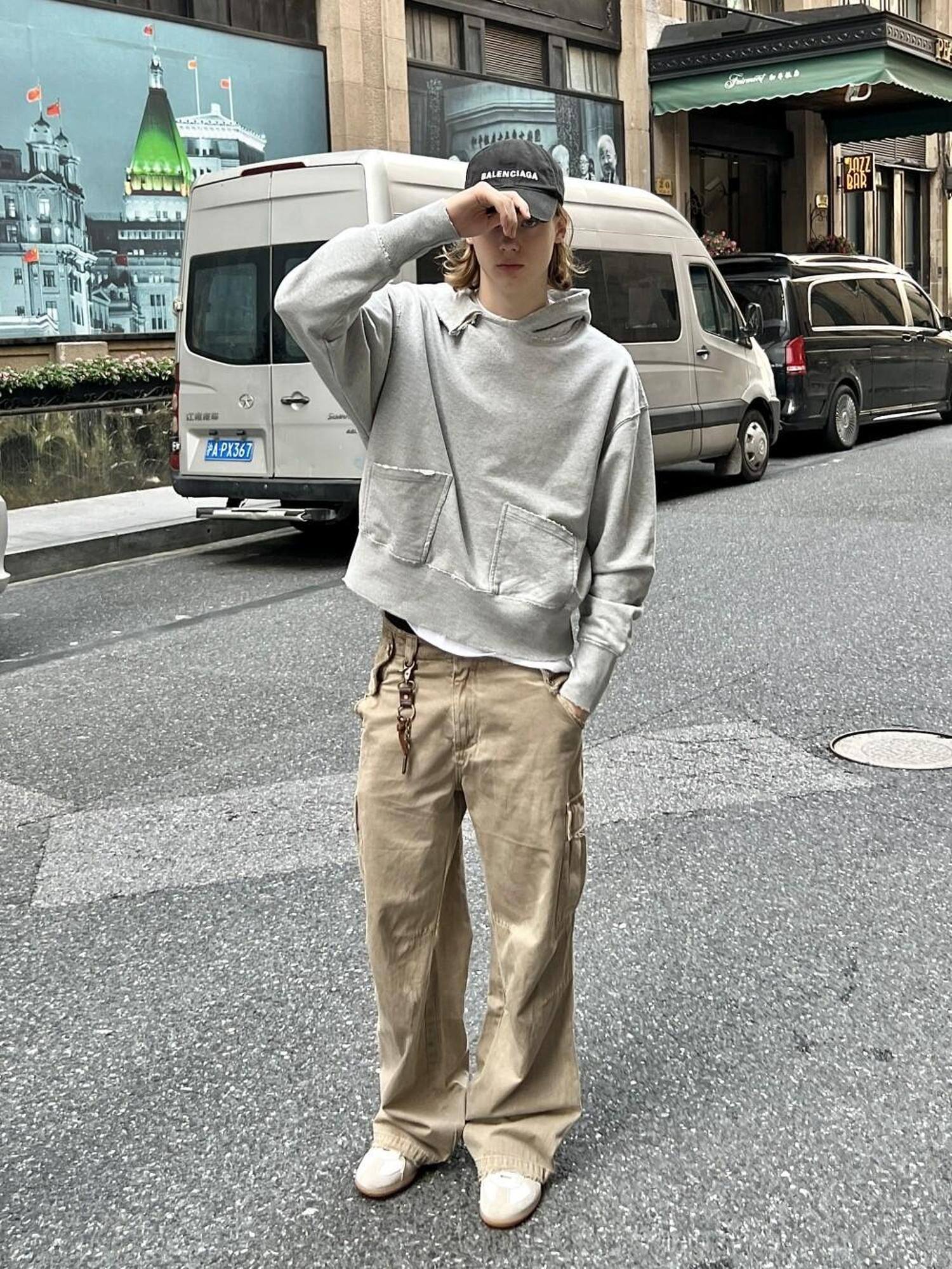 VLABMADE Distressed Cotton Loose Straight Leg Pockets 3D Cut Youth Classic Cargo Pants