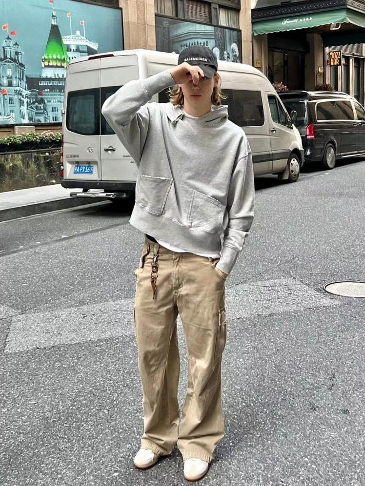 VLABMADE Distressed Cotton Loose Straight Leg Pockets 3D Cut Youth Classic Cargo Pants