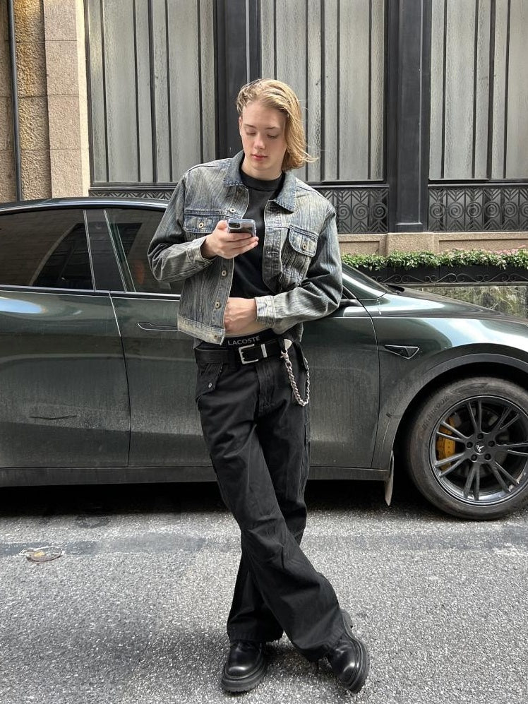 VLABMADE Distressed Cotton Loose Straight Leg Pockets 3D Cut Youth Classic Cargo Pants
