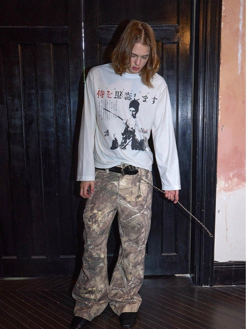 VLABMADE Distressed Loose Midrise Zipper Pocket Cotton Brown Camo Classic Cargo Pants