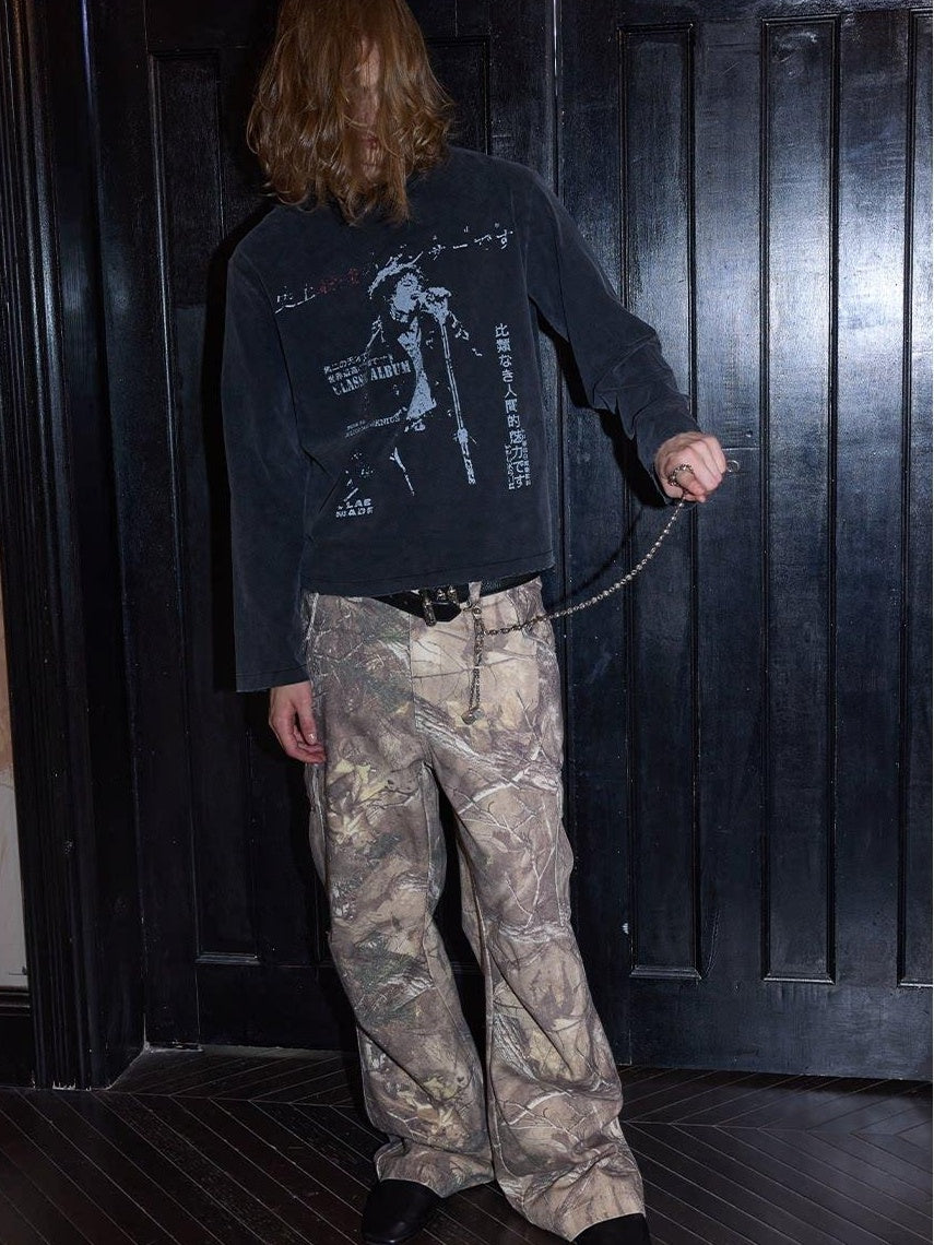 VLABMADE Distressed Loose Midrise Zipper Pocket Cotton Brown Camo Classic Cargo Pants