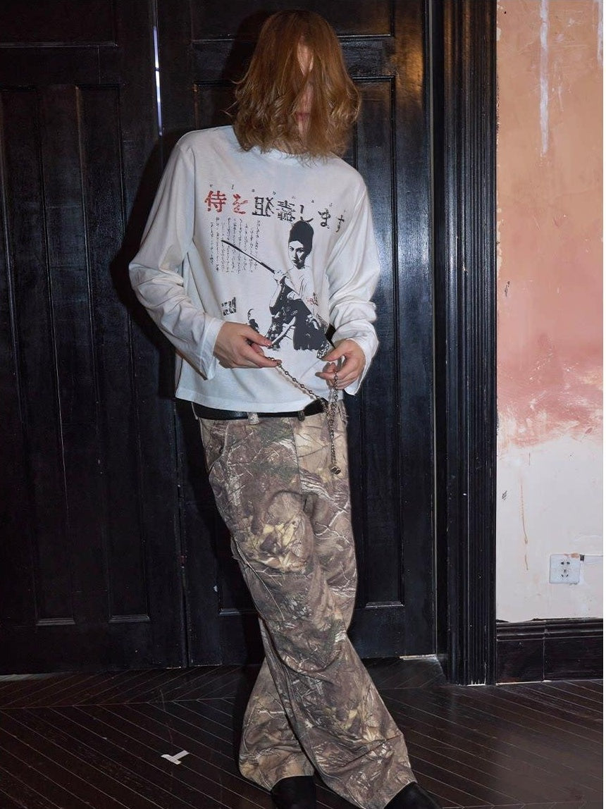 VLABMADE Distressed Loose Midrise Zipper Pocket Cotton Brown Camo Classic Cargo Pants