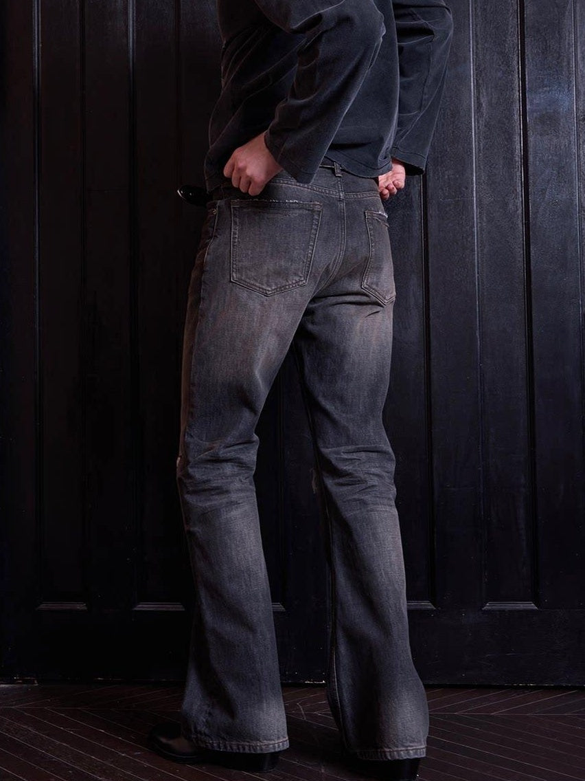 VLABMADE Distressed Mid Rise Washed Fitted Flare Casual Teen Black Flared Jeans