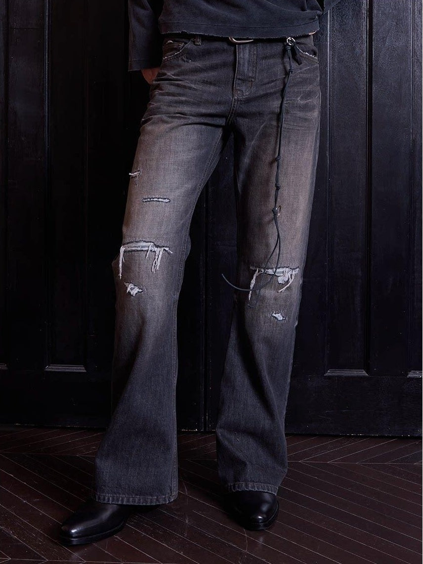 VLABMADE Distressed Mid Rise Washed Fitted Flare Casual Teen Black Flared Jeans