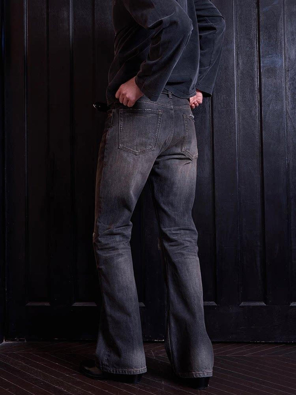 VLABMADE Distressed Mid Rise Washed Fitted Flare Casual Teen Black Flared Jeans