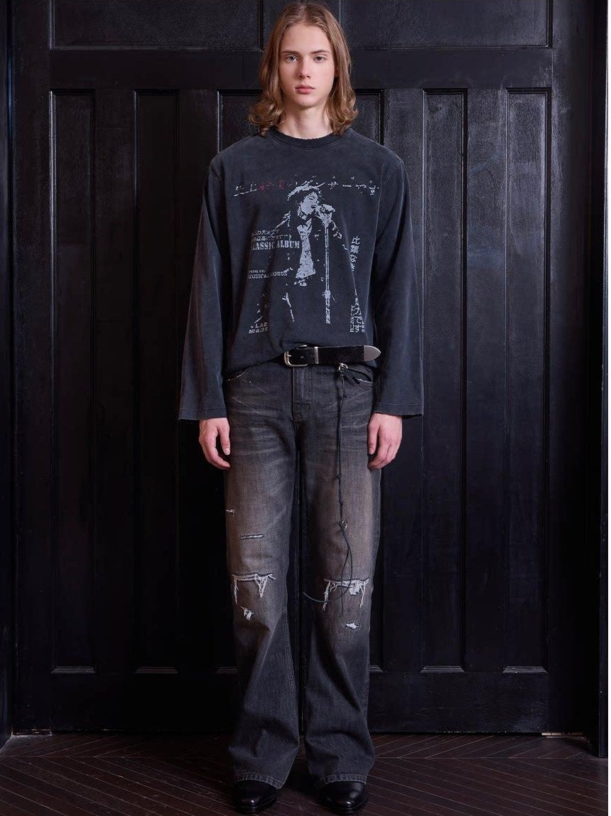 VLABMADE Distressed Mid Rise Washed Fitted Flare Casual Teen Black Flared Jeans